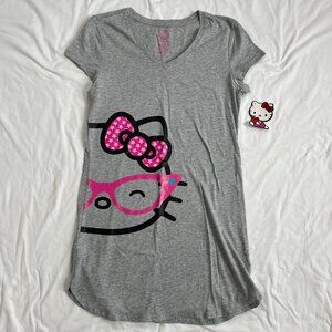 Sanrio Hello Kitty Gray Women's Large Sleepwear Nightgown Pink Glasses